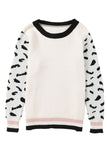 Leopard Sleeves Contrast Neckline Drop Shoulder Sweater