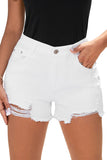 Solid Color Distressed Denim Shorts