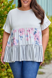 Plus Size Floral Stripe Color Block Babydoll Top