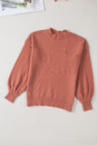 Solid Color Puffy Sleeve Pocketed Sweater