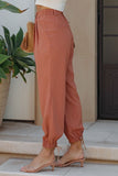 Pantalon de jogging taille haute orange avec poches, longueur cheville