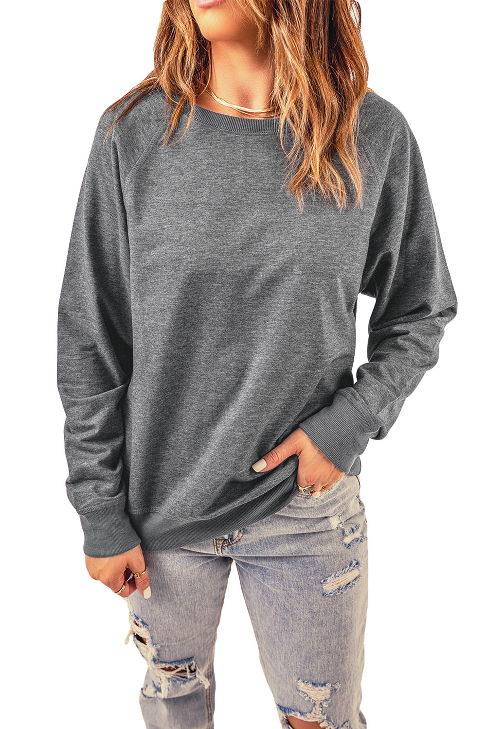 Pink French Terry Cotton Blend Pullover Sweatshirt