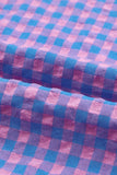 Chemise violette boutonnée à manches longues et poche poitrine à carreaux mélangés