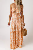 O-ring Cut out Floral Print Strapless Maxi Dress