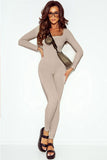 Ruched Square Neck Long Sleeve Sports Jumpsuit