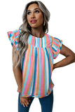 Striped Tiered Ruffle Cap Sleeve Top