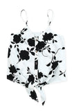 Floral Shading Print Button Tie Front Tank Top