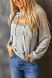 Ribbed Trim Cut-out Bust Drawstring Hoodie