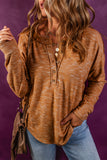 Chestnut Rib Knit Drop Shoulder Long Sleeve Henley Top