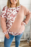 Cow Spots Colorblock Long Sleeve Plus Size Top