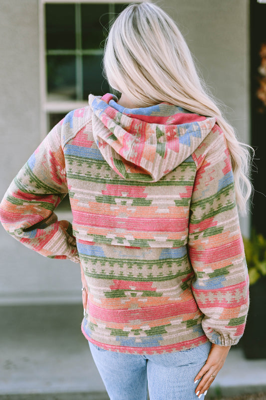 Aztec Printed Kangaroo Pocket Zipped Hoodie