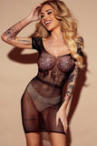 Cap Sleeve Sheer Mesh Crochet Chemise