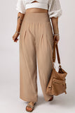 Pink Textured High Waist Wide Leg Plus Size Pants