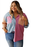 Color Block Chest Pockets Plus Size Shirt