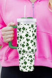 Dark Green Clover Print Thermos Cup with Handle 40oz