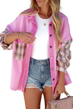 Plaid Patchwork Chest Pockets Oversized Shirt Jacket