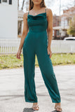 Spaghetti Straps Cowl Neck Satin Jumpsuit