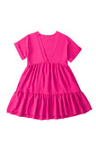 Fresh and sweet V-neck solid color large swing casual skirt dress