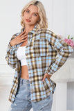 Drop Shoulder Rounded Hem Plaid Pattern Shirt