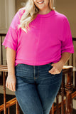 Plus Size Ribbed 3/4 Sleeves Flowy Top