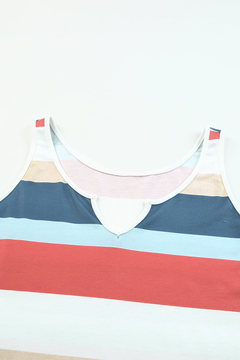 Striped Color Block Notched Neck Tank Top