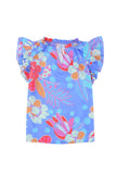 Split V Neck Flutter Floral Top