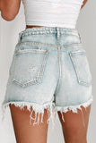 Distressed Raw Hem High Waist Denim Shorts