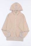 Khaki Thermal Waffle Knit Full Zipper Hooded Jacket