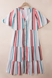 Serape Striped V Neck Buttoned Shirt Dress