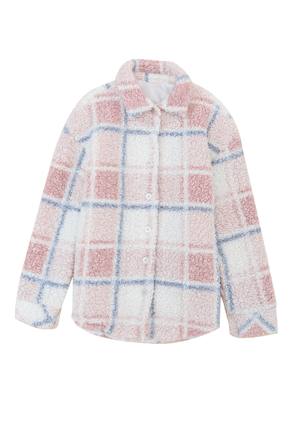 Checker Print Turn Down Collar Sherpa Shacket