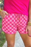 Rose Checkered Drawstring Elastic Waist Casual Shorts