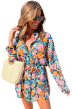 Floral Buttoned Collared Long Sleeve Mini Dress