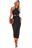 Cutout Twist Halter Sleeveless Pencil Midi Dress