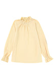 Frilled Mock Neck Ripple Bubble Sleeve Blouse