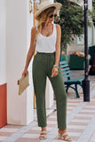 Drawstring Elastic Waist Pockets Long Straight Legs Pants