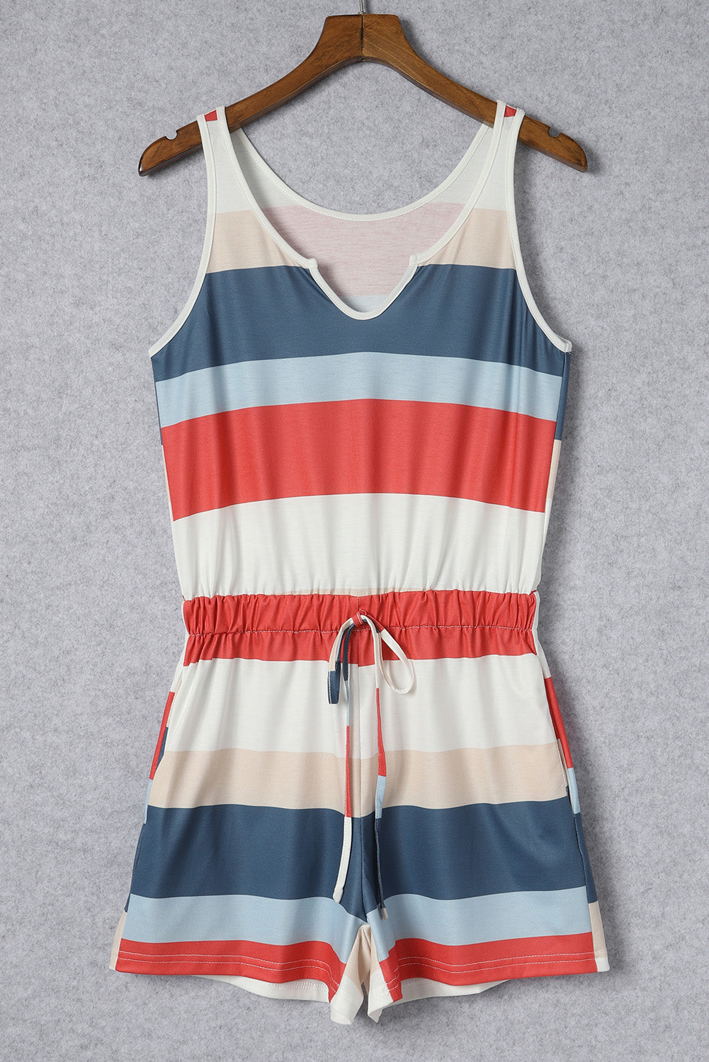 Striped Color Block Notched Neck Tank Top