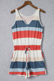 Striped Color Block Notched Neck Tank Top