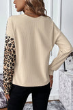 Bonbon Leopard Colorblock Waffle Knit Top