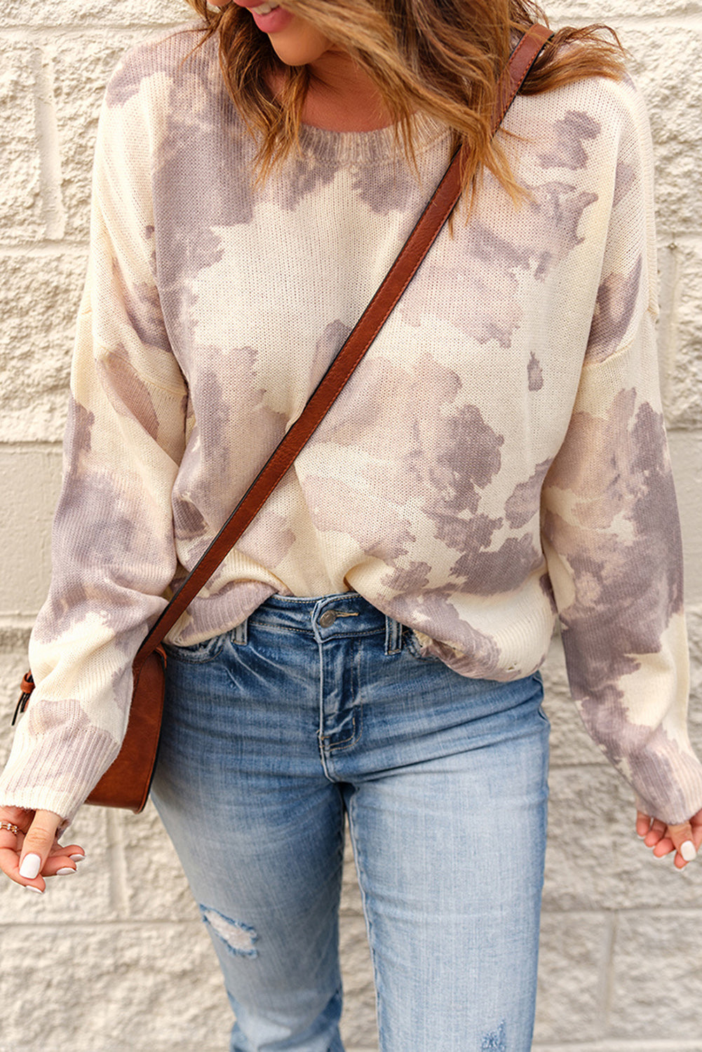 Pull tie-dye délavé beige 