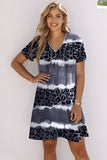 Rose Leopard Color Block V-Neck T-shirt Dress