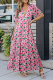 Robe longue rose à imprimé floral et manches larges