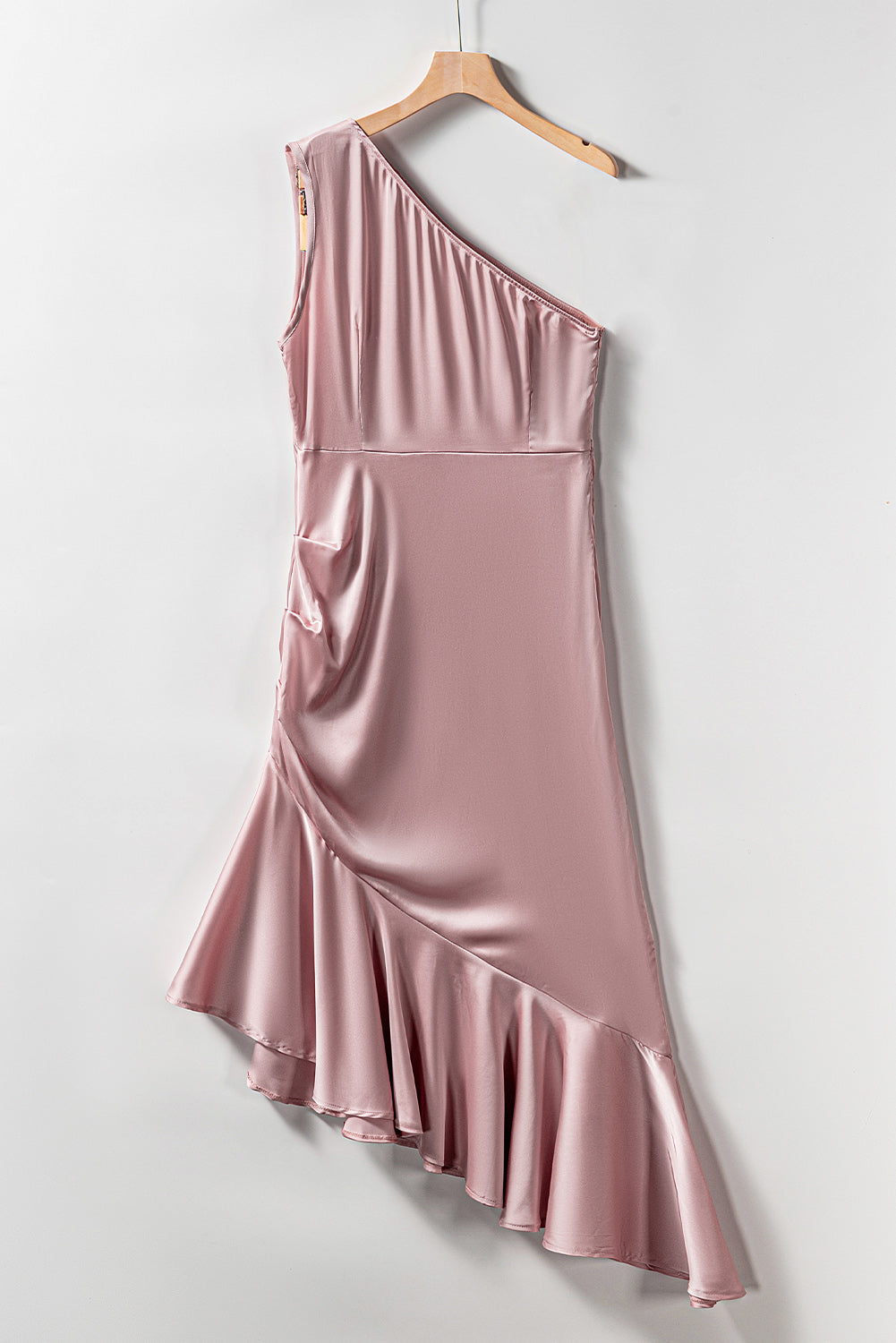 Robe de soirée cocktail asymétrique asymétrique rose à volants