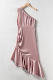 Asymmetric One-shoulder Ruffle Cocktail Party Dress