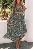 Floral Ruffled Crop Top and Maxi Skirt Set