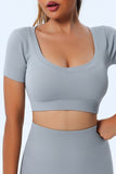 Thread Knit U Neck Short Sleeve Yoga Top