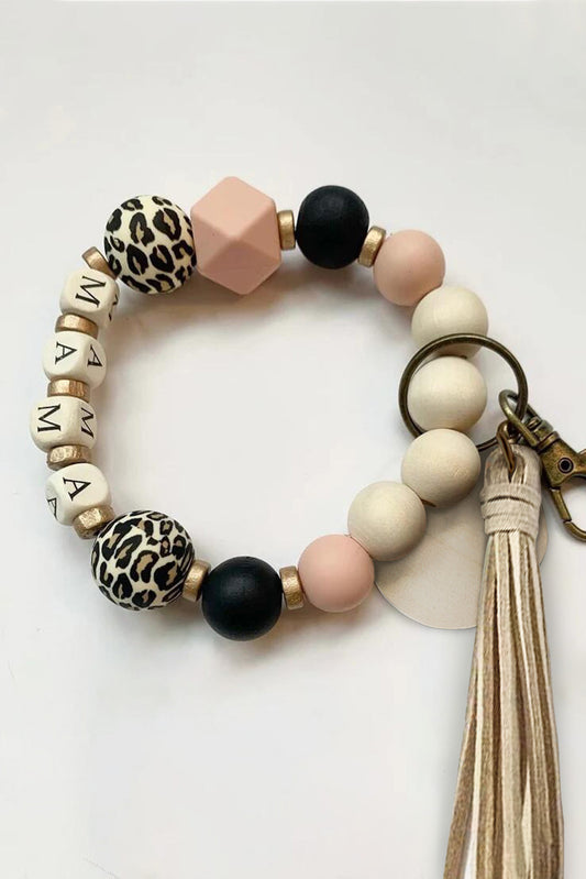 Multiple Beads MAMA Leopard Tassel Bracelet Keyring