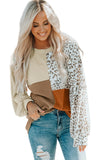 Leopard Patchwork Color Block Ribbed Long Sleeve Top