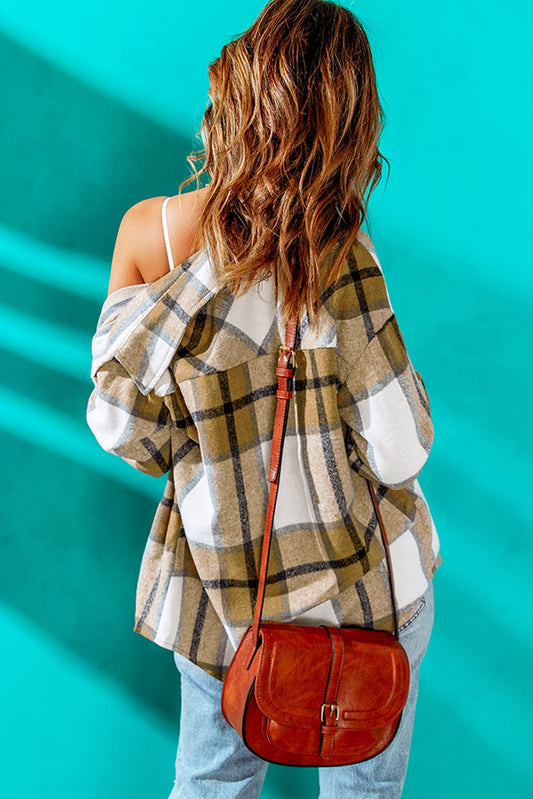 Veste à carreaux à manches longues avec poche boutonnée