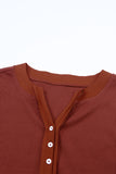 Trimmed Neckline Waffle Knit Henley Top