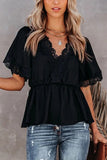 Lace Splicing V Neck Short Sleeve Blouse